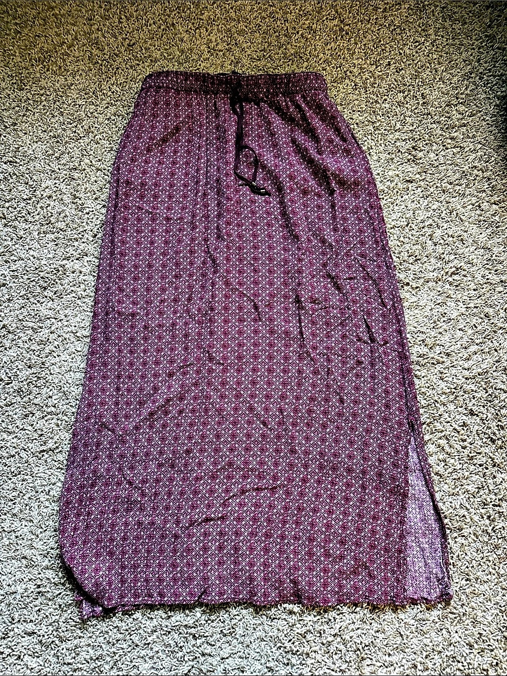 Eddie Bauer Geometric Print Rayon Maxi Skirt Purple Medium